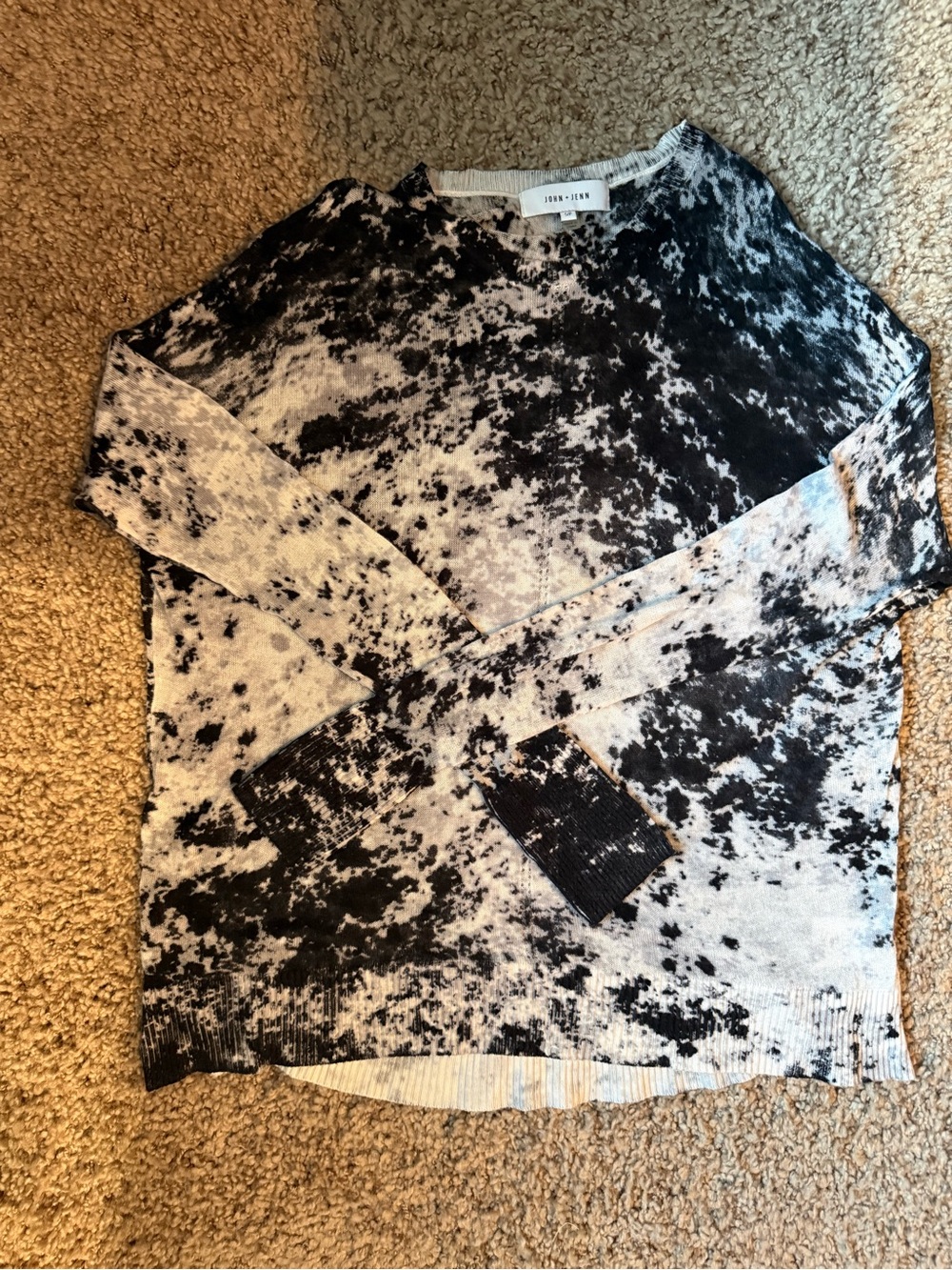 John + Jenn Black and White Tie-Dye Crewneck Sweater
